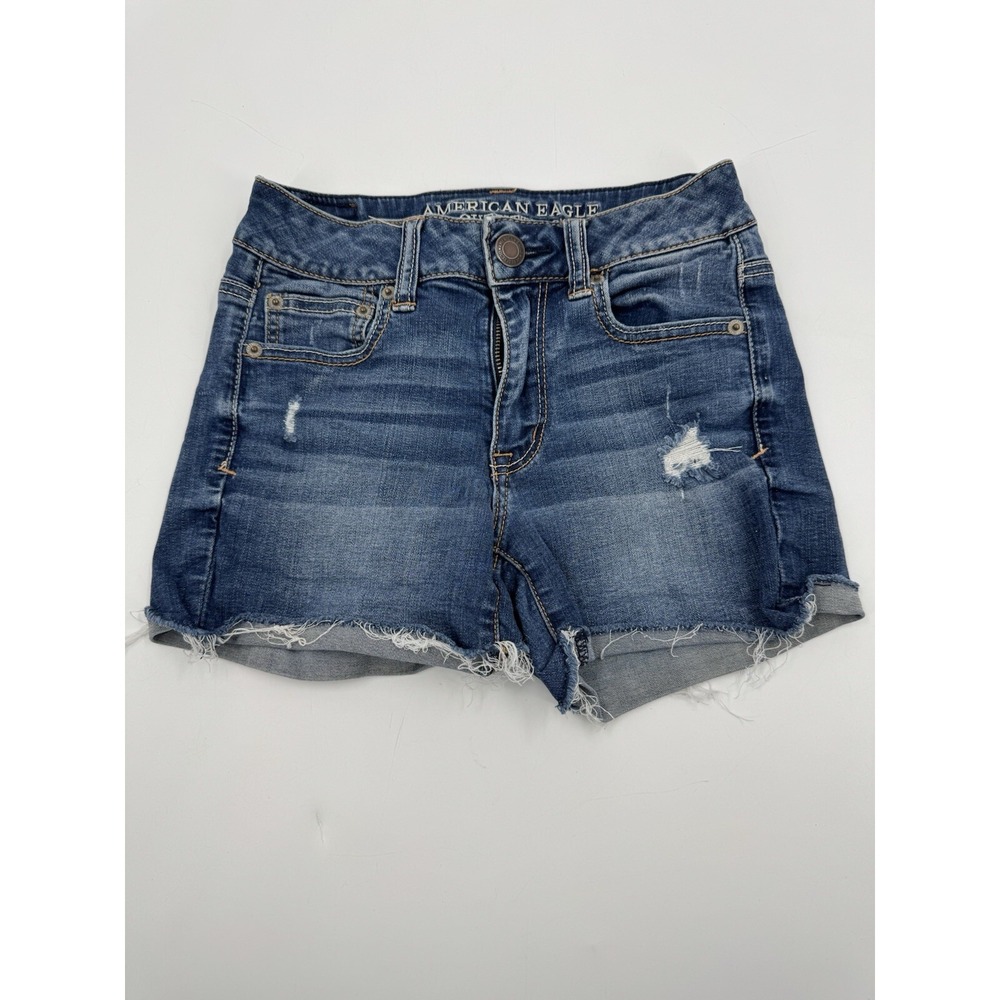 American Eagle Outfitters High Waisted Distressed Denim Jean Shorts Size 0‎